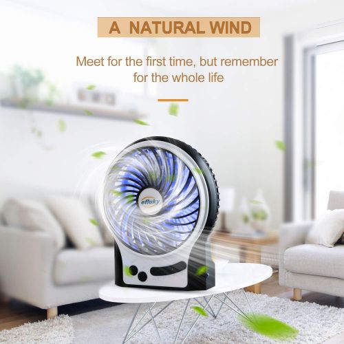  [아마존베스트]efluky 3 Speeds Mini Desk Fan, Rechargeable Battery Operated Fan with LED Light and 2200mAh Battery, Portable USB Fan Quiet for Home, Office, Travel, Camping, Outdoor, Indoor Fan,