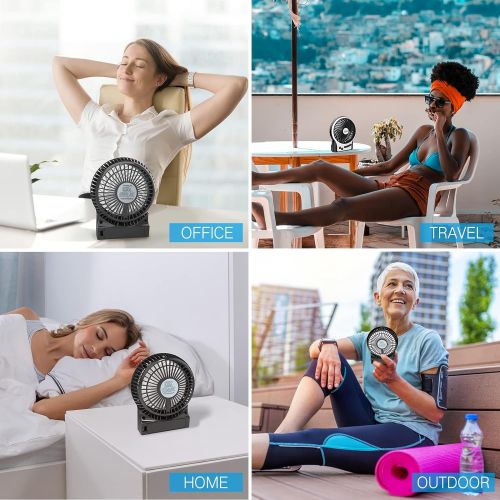  [아마존베스트]efluky 3 Speeds Mini Desk Fan, Rechargeable Battery Operated Fan with LED Light and 2200mAh Battery, Portable USB Fan Quiet for Home, Office, Travel, Camping, Outdoor, Indoor Fan,