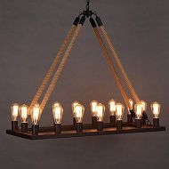 Efperfect Industrial Rustic Chandelier Rope Barn Pendant Light Rectangle Hanging Ceiling Lighting Island Lights Lamp for Dinning Room
