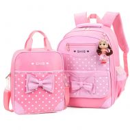 Efree 2 pcs Girls Polka Dot Cute Bow Princess Waterproof Pink School Backpack Girls Book Bag