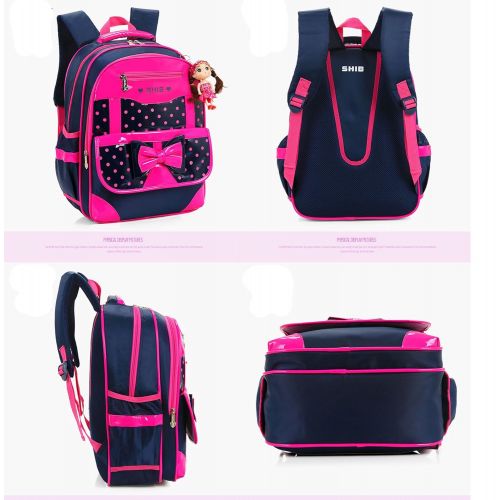  Efree 2 pcs Girls Polka Dot Cute Bow Princess Waterproof Pink School Backpack Girls Book Bag