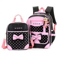 Efree 2 pcs Girls Polka Dot Cute Bow Princess Pink School Backpack Girls Book Bag (Black)