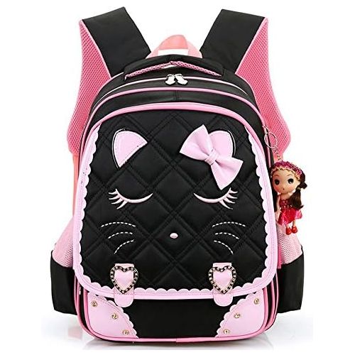  [아마존베스트]Efree Cute Cat Face Bow Diamond Bling Waterproof Pink School Backpack Girls Book Bag