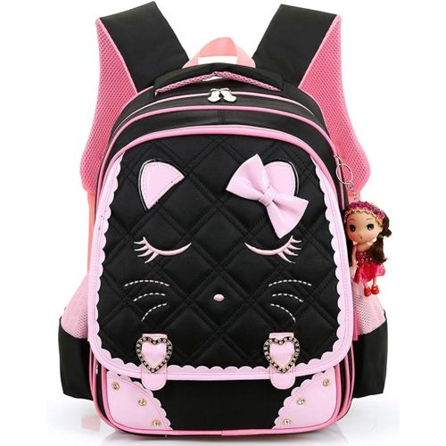  [아마존베스트]Efree Cute Cat Face Bow Diamond Bling Waterproof Pink School Backpack Girls Book Bag