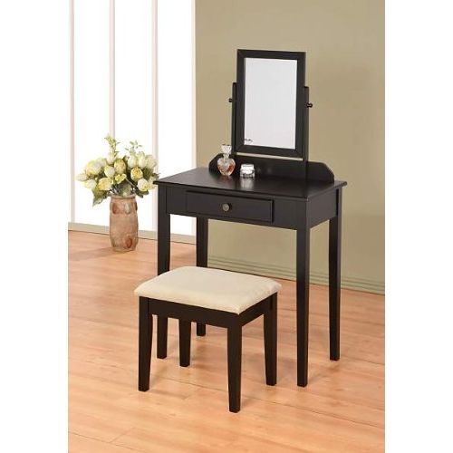  Efurniturecenters Contemporary Vanity Set with Adjustable Mirror and Stool Black Finish