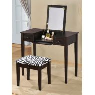 Efurniturecenters Contemporary Vanity Set with Flip Mirror Top and Zebra Print Stool Espresso Finish