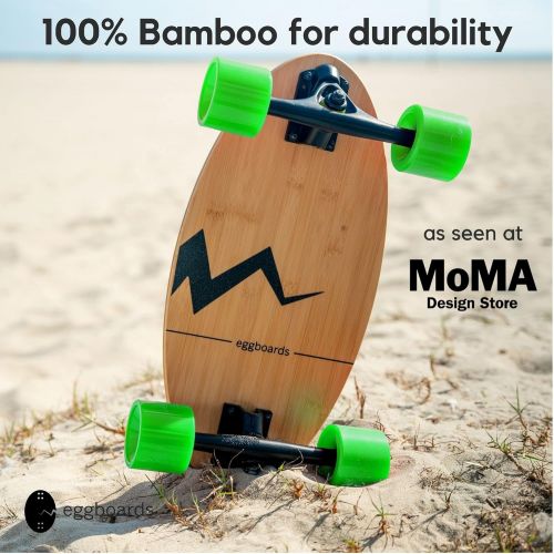  [아마존베스트]Eggboards Mini Longboard Bamboo Wood - Sustainable Compact Skateboard for Adults and Kids. Easy to Carry, Smooth to Ride