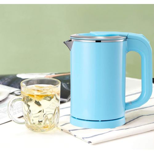  Eglaf 0.5L Small Electric Kettle - Portable Mini Stainless Steel Travel Kettle - Water Touch Inner Surface without Plastic & Cool Touch Outer Surface (Blue)