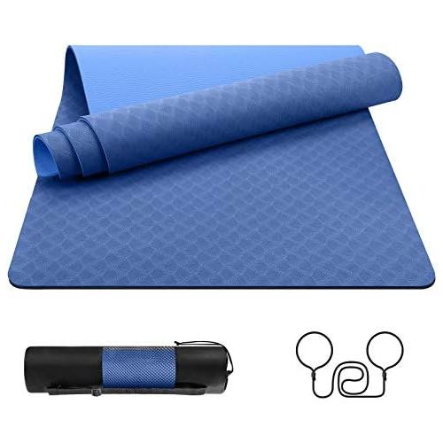  [아마존베스트]EgoIggo Yoga mat, sports mat, non-slip, gymnastics mat, made of environmentally friendly TPE (thermoplastic elastomer), yoga mat, carrying strap/bag, 6 mm thick, fitness mat, 181 c