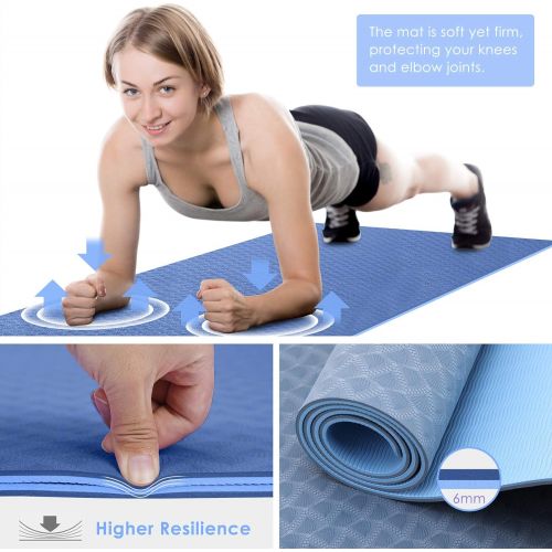  [아마존베스트]EgoIggo Yoga mat, sports mat, non-slip, gymnastics mat, made of environmentally friendly TPE (thermoplastic elastomer), yoga mat, carrying strap/bag, 6 mm thick, fitness mat, 181 c