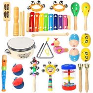 [아마존베스트]Toddler Musical Instruments- Ehome 15 Types 22pcs Wooden Percussion Instruments Toy for Kids Preschool Educational, Musical Toys Set for Boys and Girls with Storage Backpack