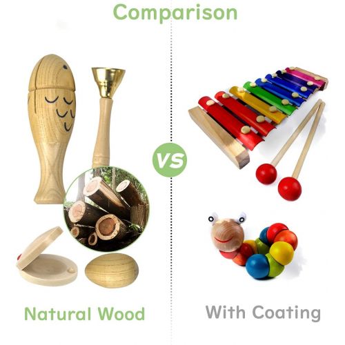  Ehome Toddler Musical Instruments, Natural Wood Percussion Instruments Toy for Kids Preschool Education Baby Musical Toys Instrument Set for Toddlers 1-3 for Boys and Girls with St