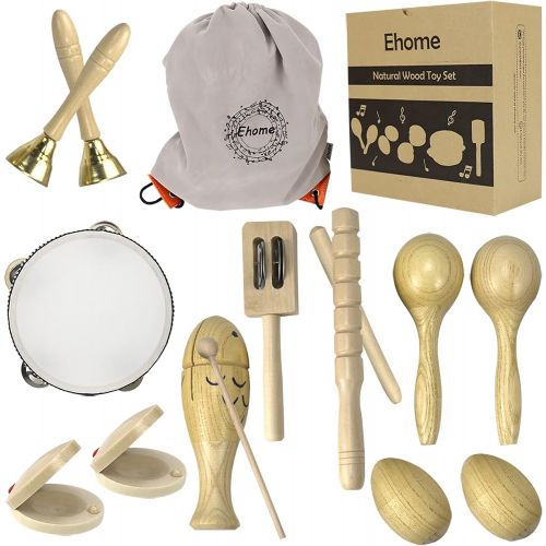  Ehome Toddler Musical Instruments, Natural Wood Percussion Instruments Toy for Kids Preschool Education Baby Musical Toys Instrument Set for Toddlers 1-3 for Boys and Girls with St