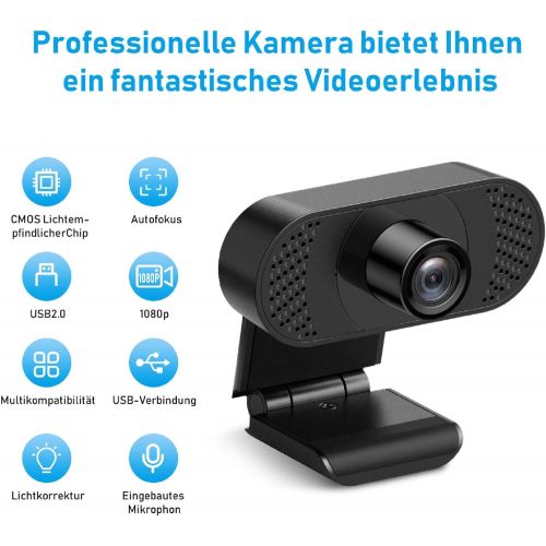  [아마존베스트]Unbekannt Ehome Webcam with Microphone, Webcam 1080P for Laptop, Desktop, USB 2.0 Plug & Play, Webcam PC, Automatic Light Correction for Live Streaming, Video Calls, Online Teaching, Confere