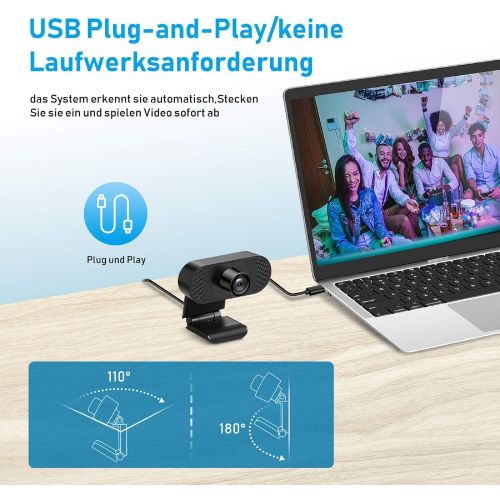  [아마존베스트]Unbekannt Ehome Webcam with Microphone, Webcam 1080P for Laptop, Desktop, USB 2.0 Plug & Play, Webcam PC, Automatic Light Correction for Live Streaming, Video Calls, Online Teaching, Confere