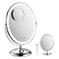 Ehugos Double-Sided Lighted Makeup Mirror Lighted Vanity Mirror; Rechargeable Infrared Sensor; 1x/5x Magnification; Polished Chrome Finish