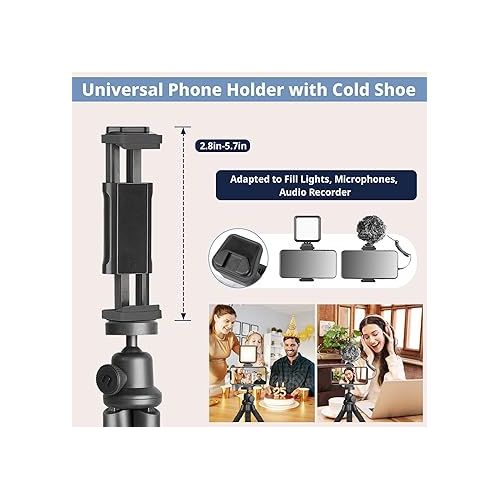  Eicaus Portable and Flexible Phone Tripod Stand for Cellphones, Compact Mini Tripod with Remote for Video Recording, Vlogging and Travel Photography(Black)