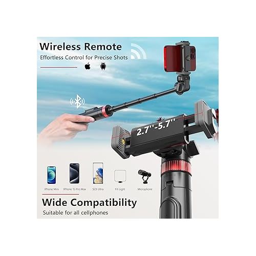  Eicaus 72'' Phone Tripod, Tripod for iPhone & Selfie Stick Tripod with Phone Mount and Remote - Upgraded, Stable, and Portable Tripod for iPhone 15/14/13, Android, Cameras and Action Cameras