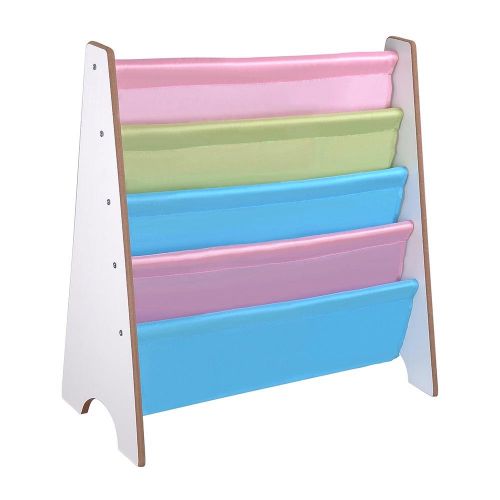  Eight24hours Wood Kids Book Shelf Sling Storage Rack Organizer Bookcase Display Holder - White