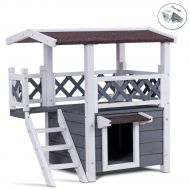 Eight24hours 2-Story Outdoor Weatherproof Wooden Cat House Condo Shelter with Ladder Only Organic Natural Silk Cocoons