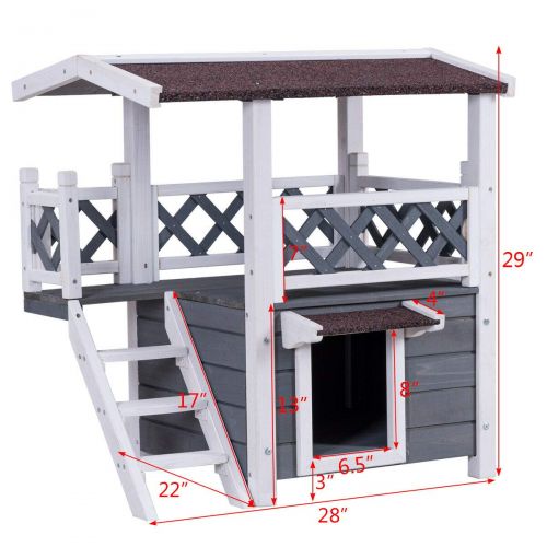  Eight24hours 2-Story Outdoor Weatherproof Wooden Cat House Condo Shelter with Ladder Only Organic Natural Silk Cocoons