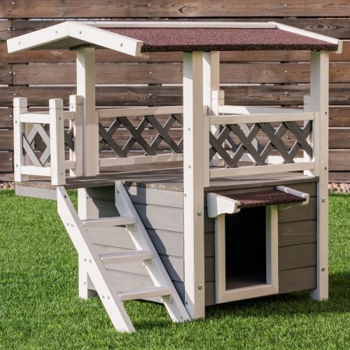  Eight24hours 2-Story Outdoor Weatherproof Wooden Cat House Condo Shelter with Ladder Only Organic Natural Silk Cocoons