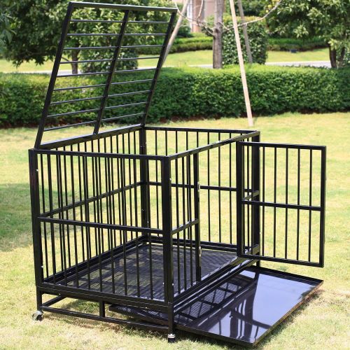  Eight24hours 42 Heavy Duty Dog Cage Crate Kennel Metal Pet Playpen Portable Tray Black + FREE E-Book