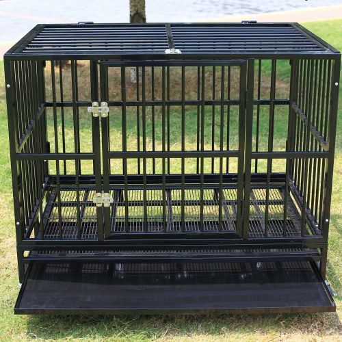  Eight24hours 42 Heavy Duty Dog Cage Crate Kennel Metal Pet Playpen Portable Tray Black + FREE E-Book