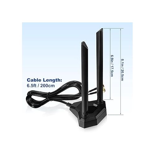  Eightwood Dual Band WiFi Antenna 2.4GHz 5GHz RP-SMA WiFi Antennae with 6.5ft Extension Cable for PC Desktop Computer PCI PCIe WiFi Bluetooth Card Wireless Network Router