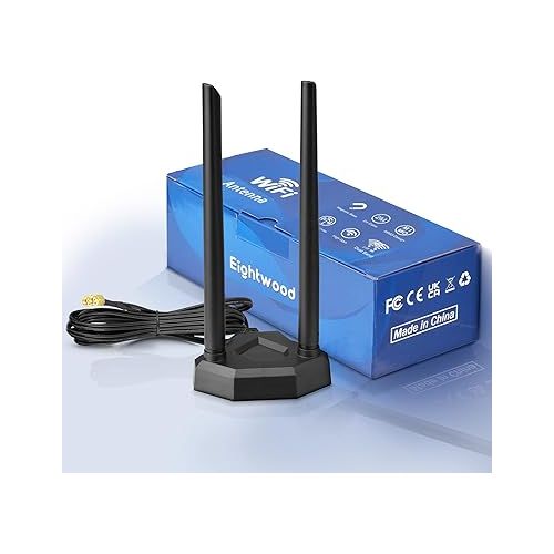  Eightwood Dual Band WiFi Antenna 2.4GHz 5GHz RP-SMA WiFi Antennae with 6.5ft Extension Cable for PC Desktop Computer PCI PCIe WiFi Bluetooth Card Wireless Network Router