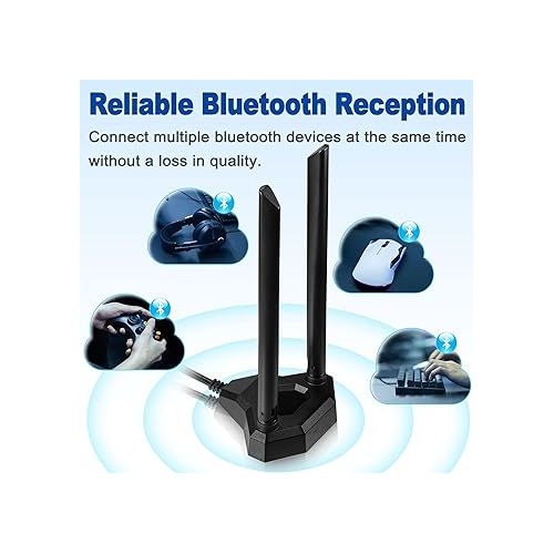  Eightwood Dual Band WiFi Antenna 2.4GHz 5GHz RP-SMA WiFi Antennae with 6.5ft Extension Cable for PC Desktop Computer PCI PCIe WiFi Bluetooth Card Wireless Network Router