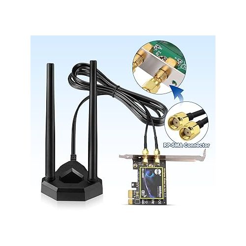  Eightwood Dual Band WiFi Antenna 2.4GHz 5GHz RP-SMA WiFi Antennae with 6.5ft Extension Cable for PC Desktop Computer PCI PCIe WiFi Bluetooth Card Wireless Network Router