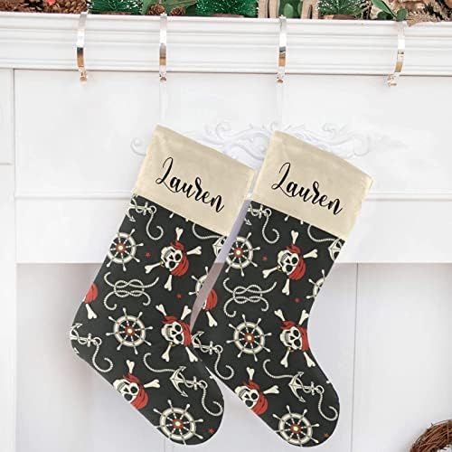  Eiis Pirate Skull Anchor Personalized Christmas Stockings Holders Fireplace Hanging Family Xmas Decoration Holiday Season Party