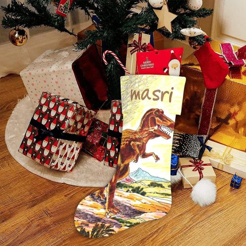  Eiis Tyrannosaurus Dinosaur Personalized Christmas Stockings Holders Fireplace Hanging Family Xmas Decoration Holiday Season Party