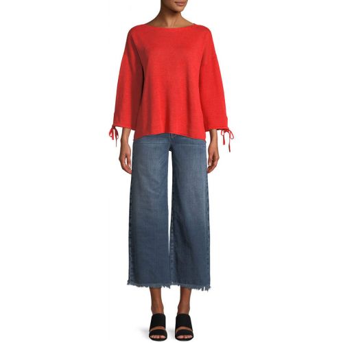 Eileen Fisher Organic Cotton Stretch-Denim Wide-Leg Ankle Jeans with Raw Edges