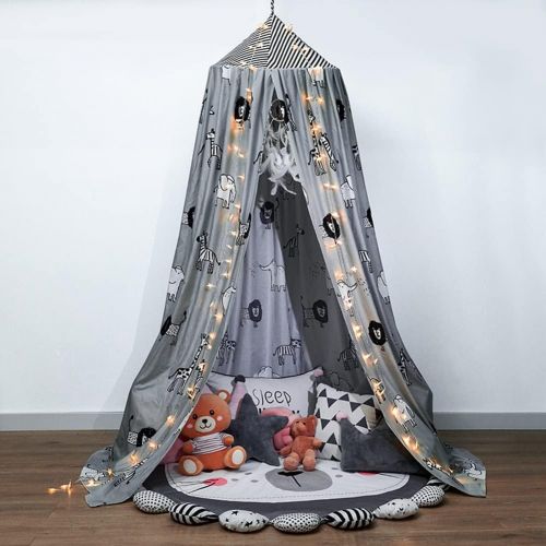  [아마존베스트]Bed Canopy Upgraded Spacious with Stars and Crown, Aimilaly 7 Doors Princess Mosquito Net Bed Canopy for Girls, Kids and Babies Bedroom Decor, Encrypted Fabric, Beige