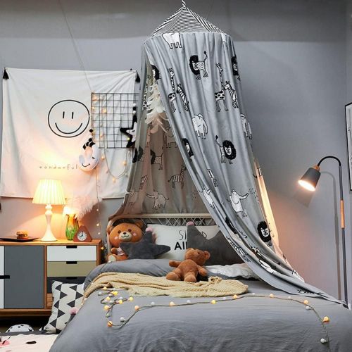  [아마존베스트]Bed Canopy Upgraded Spacious with Stars and Crown, Aimilaly 7 Doors Princess Mosquito Net Bed Canopy for Girls, Kids and Babies Bedroom Decor, Encrypted Fabric, Beige