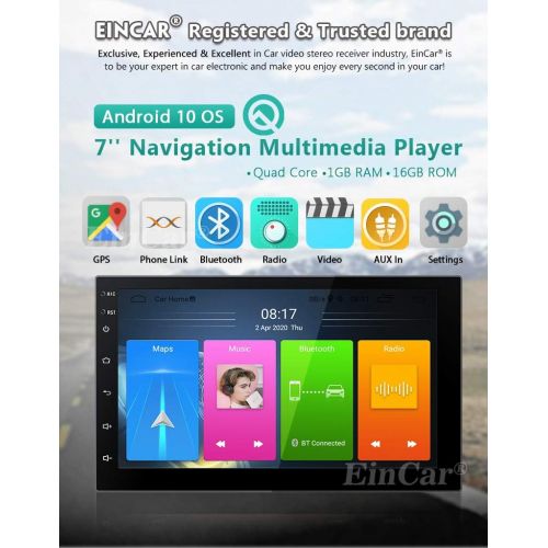  EinCar Android 10.0 Car Stereo Touch Screen Car Radios with Bluetooth Double Din Head Unit 7 inch GPS Navigation 2 Din Video Music Player in Dash Headunit Support WiFi Mirror Link Steerin