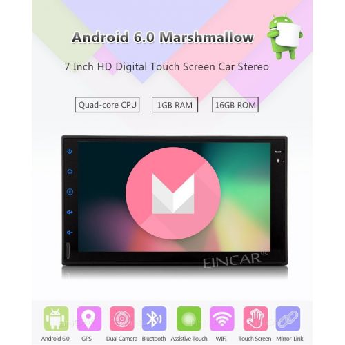  EINCAR 7 Android 6.0 Quad Core Universal in Dash HD Touch Screen Car None-DVD Player Double Din GPS Navigation Stereo AMFM Radio Support SDUSBBluetooth3GWifi1080PDVR with Free Inte