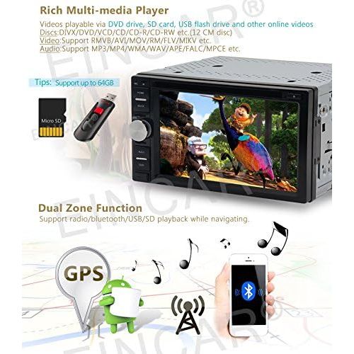  EinCar 7 Inch Android 6.0 Universal Multi-touch Screen Tablet Car Stereo Video In-dash GPS Navigation WIFI Internet FM AM APP Store USB Bluetooth Mic AUX With Map HD Backup Camera