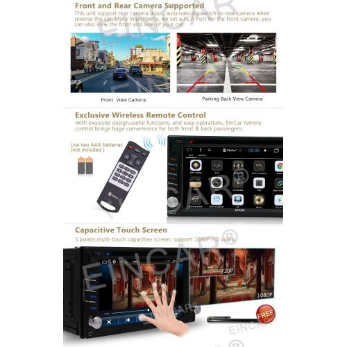  EinCar Android 6.0 Marshmallow Car Stereo Double 2 Din 6.2 Inch Capacitive Touch Screen Car DVD Player In Dash GPS Navigation Bluetooth Support OBD2 WiFi Mirrorlink + Free Rear CameraExt