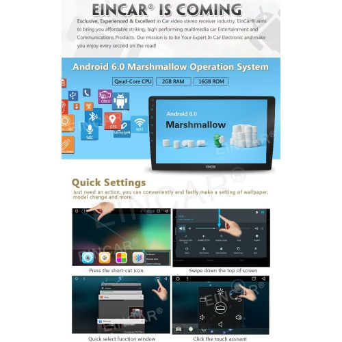  EINCAR New Designed 10.1 inch HD Large Full-touch Screen Car Stereo Android 6.0 System GPS NO DVD Player Bluetooth Radio Support SUBVideo Output Mirrorlink Steering Wheel Control+ Wirele