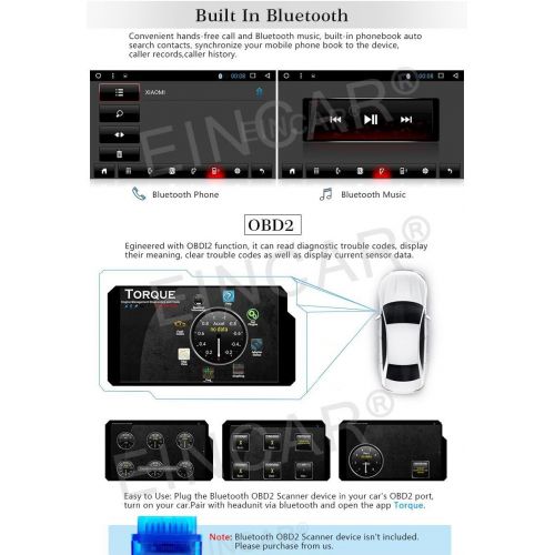  EINCAR Quad Core Android 6.0 System Car Stereo with 10.1 Adjustable Viewing Touch Screen Double Din Head Unit In Dash GPS Navigation Radio Audio Player Support 1080P Video Bluetooth OBD2