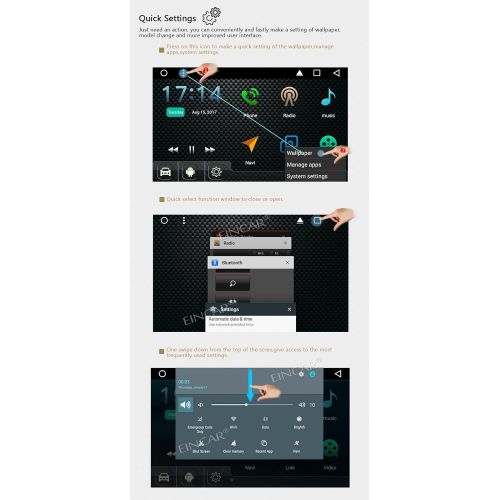  EinCar Android 7.1 2GB 32GB Car Stereo Video Player for Universal Vehicles 7 inch Octa Core Double din in Dash 7 Screen FM/AM Radio Receiver Navigation Bluetooth WiFi Mirrorlink with Back