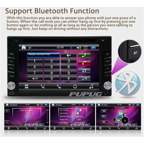  EinCar Pupug GPS Navigator 6.2 HD Digital Touch Screen Double 2 Din Head Unit Car Radio Vehicle Car DVD Player 3D PIP Bluetooth Auto PC Stereo Free GPS Navigation Map+Back Camera