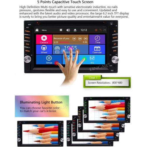  EinCar Double Din 6.2 Touch Screen 2 Din Car Stereo in Dash Receiver DVD CD 1080P Video Player Bluetooth GPS Navigation FM/AM RDS Radio TF/USB/AUX-in/Subwoofer/SWC +Remote Control-Free Re