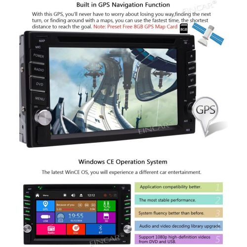  EinCar Double Din 6.2 Touch Screen 2 Din Car Stereo in Dash Receiver DVD CD 1080P Video Player Bluetooth GPS Navigation FM/AM RDS Radio TF/USB/AUX-in/Subwoofer/SWC +Remote Control-Free Re