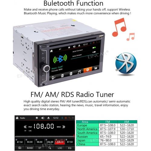  EinCar Lowest Selling!! 6.2-inch Double DIN In Dash Car DVD CD Player Car Stereo Head Unit Touch Screen Bluetooth USB Mp3 AMFM Radio for Universal 2DIN + Free Backup Camera+Remote Contro