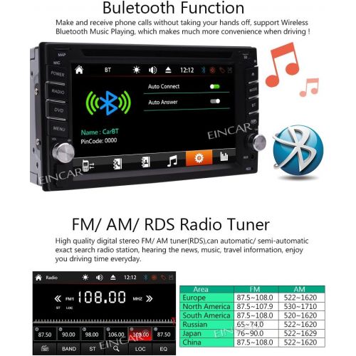  EinCar 6.2 Inch Capacitive Screen Universal Double 2 Din Bluetooth In Dash Car CD DVD Player GPS Radio SWC USB RDS AMFM Car Stereo Receiver + FREE MAP CARD Wireless Reverse Camera