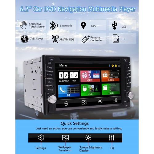  EinCar 6.2 Inch Capacitive Screen Universal Double 2 Din Bluetooth In Dash Car CD DVD Player GPS Radio SWC USB RDS AMFM Car Stereo Receiver + FREE MAP CARD Wireless Reverse Camera